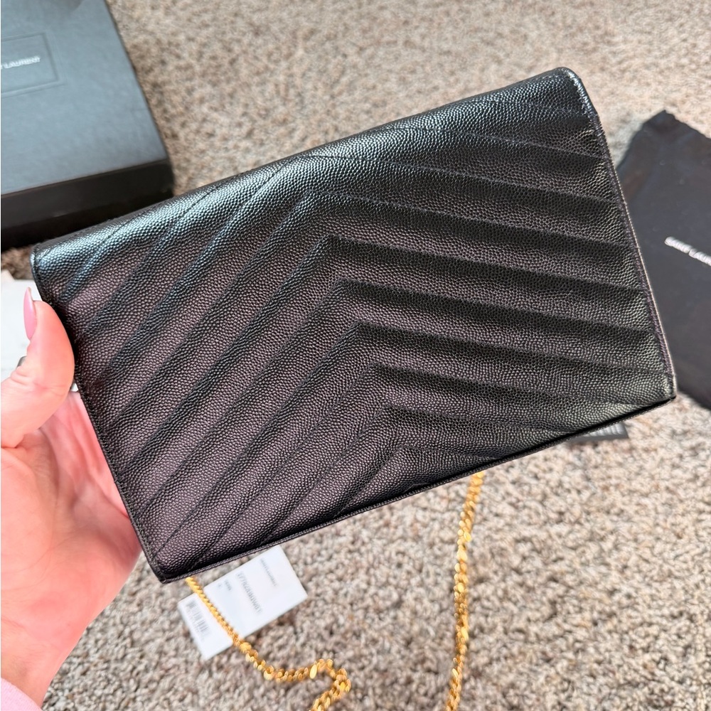 Yves Saint Laurent Black Monogram Envelope Wallet on Chain - Picture 3 of 9